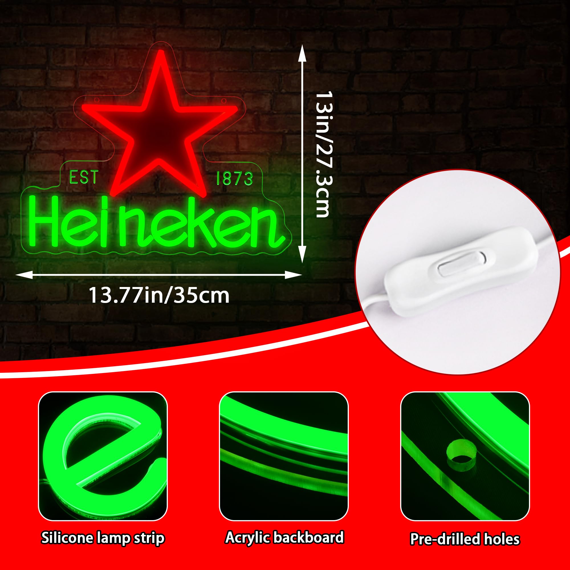 Panneau néon en forme de bière pour décoration murale avec barre lumineuse à DEL pour maison, bar, pub, bistrot, magasin, fête, restaurant, chambre, grotte d'homme, cadeau d'anniversaire, taille 35 x