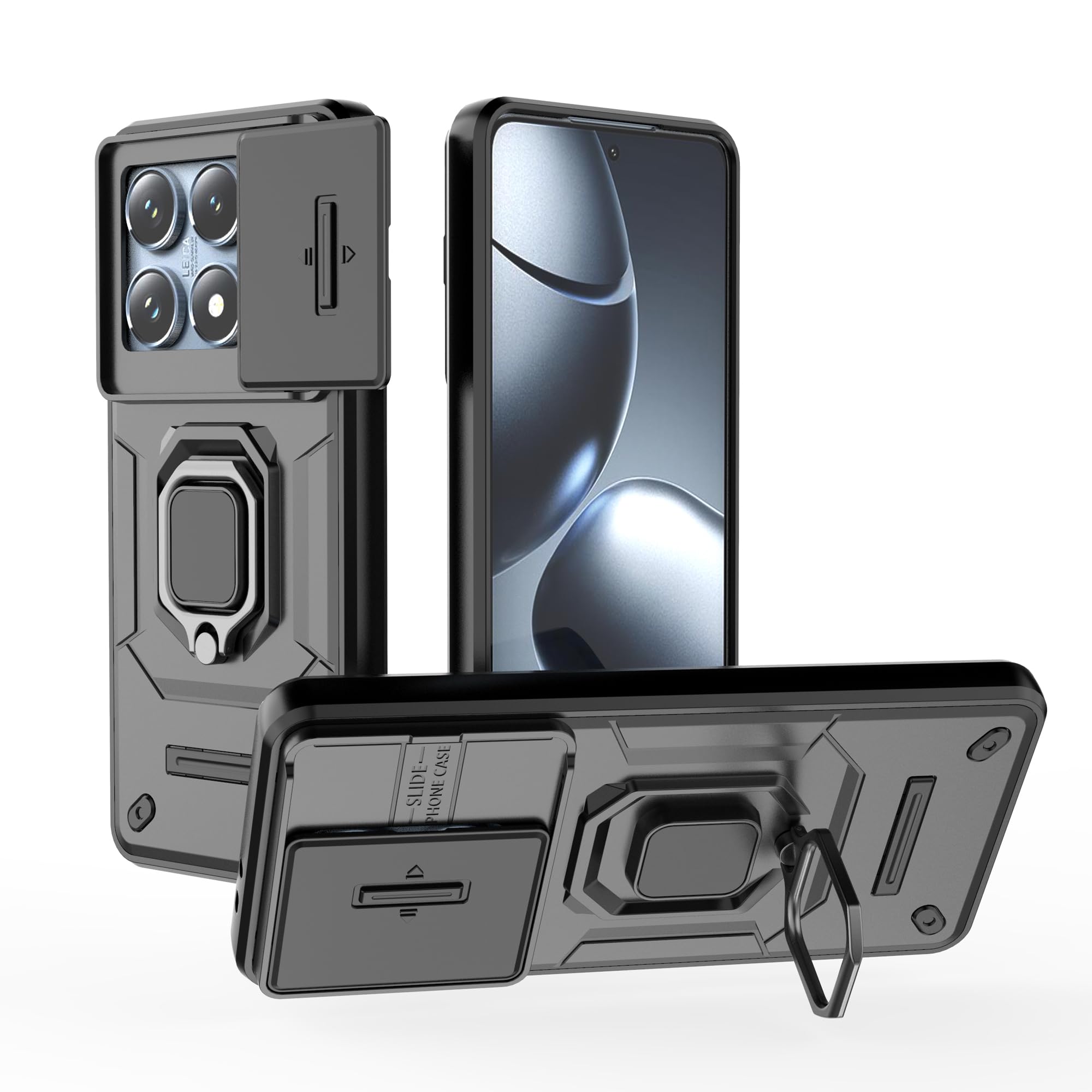 Funda IPhone 17 Pro ESHUYI – Protección Grado Militar, Anillo Magnético Giratorio 360°, Cubierta Deslizante Cámara | Color Negro, Anticaídas