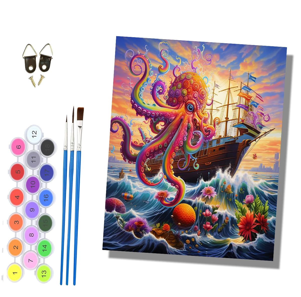 HONGPZH Paint by Numbers for Adults and Beginner Painting by Number Kits On Canvas Without Frame DIY Color Oil Painting Acrylic Paints Home Wall Decor 40x50cm/16x20in Colorful Dream Octopus