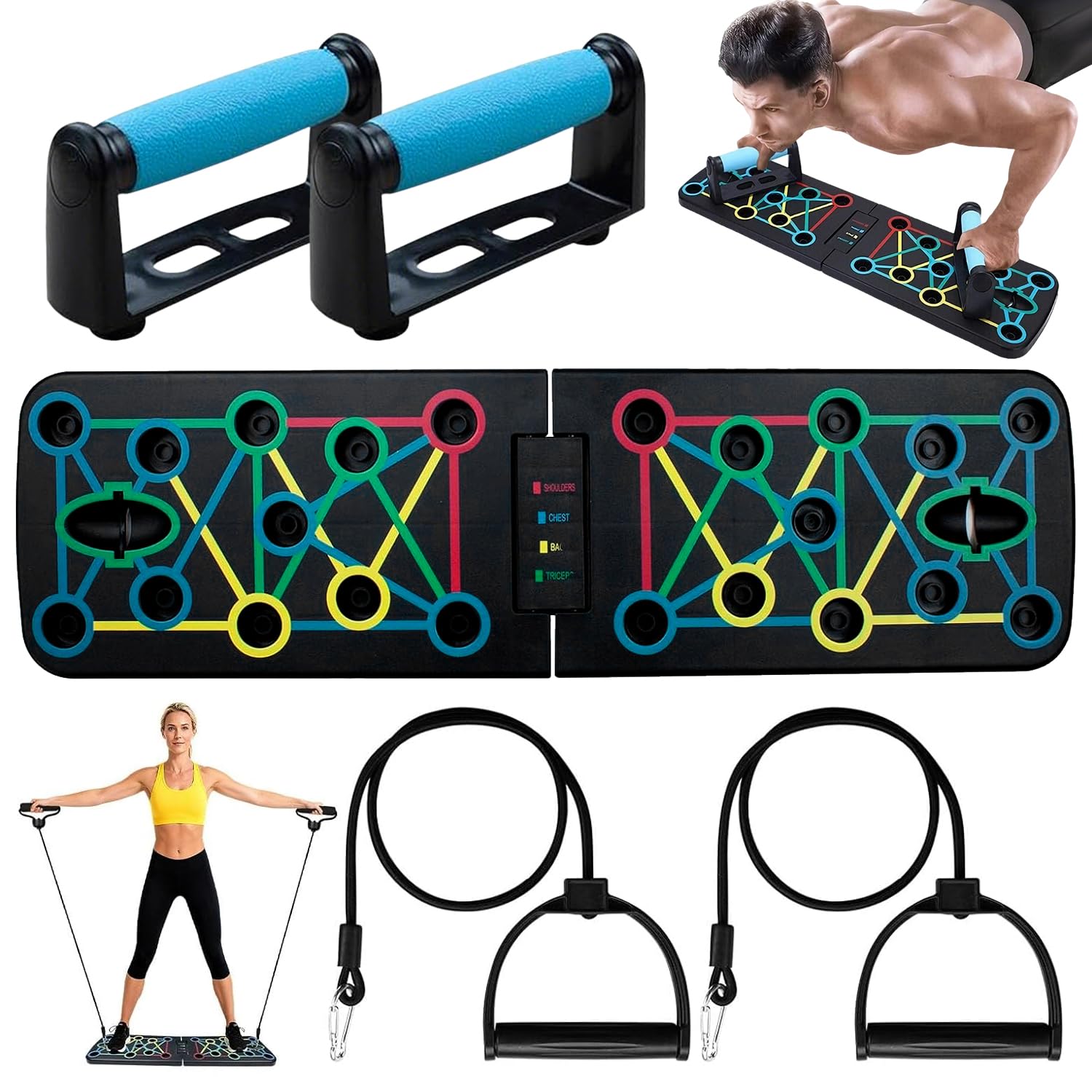 Push Up Board Pliable, 17 in 1 support de musculation avec poignées pour homme et femme, équipement professionnel pour entraînement de fitness Equipment, Poitrine, Entraînement Complet du Corps