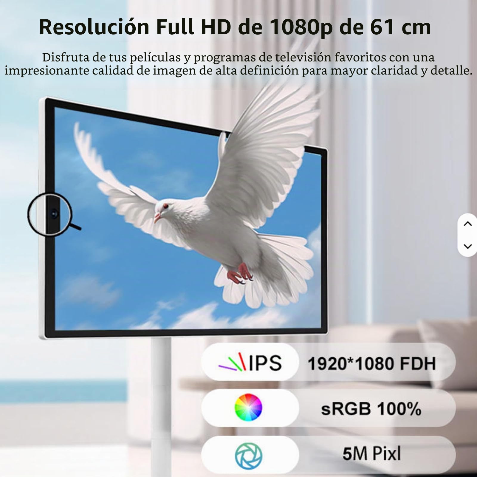 Smart TV portátil de 24 pulgadas, 1920 x 1080 píxeles, pantalla táctil portátil, batería integrada, ajustable en todos los ángulos, televisor pequeño para dormitorio, baño, cocina, camping 4+64G