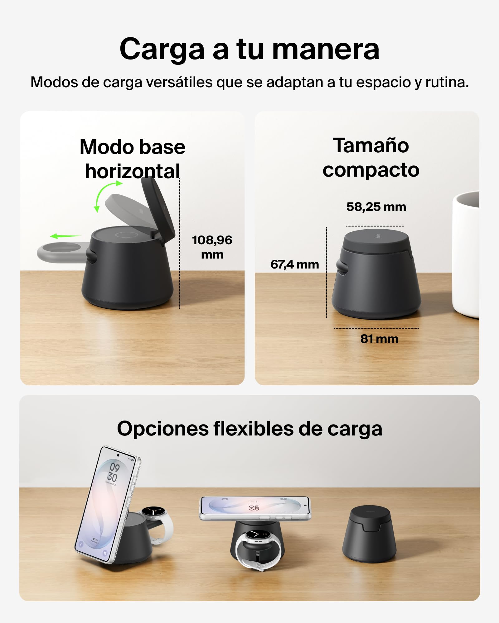 Belkin UltraCharge Pro Cargador Inalámbrico Magnético 3 en 1 Qi2 25W Negro | Estación de Carga Inalámbrica, Puerto USB-C y Certificación Qi2.2, iPhone, Galaxy, Auriculares y Reloj, Adaptador 45W