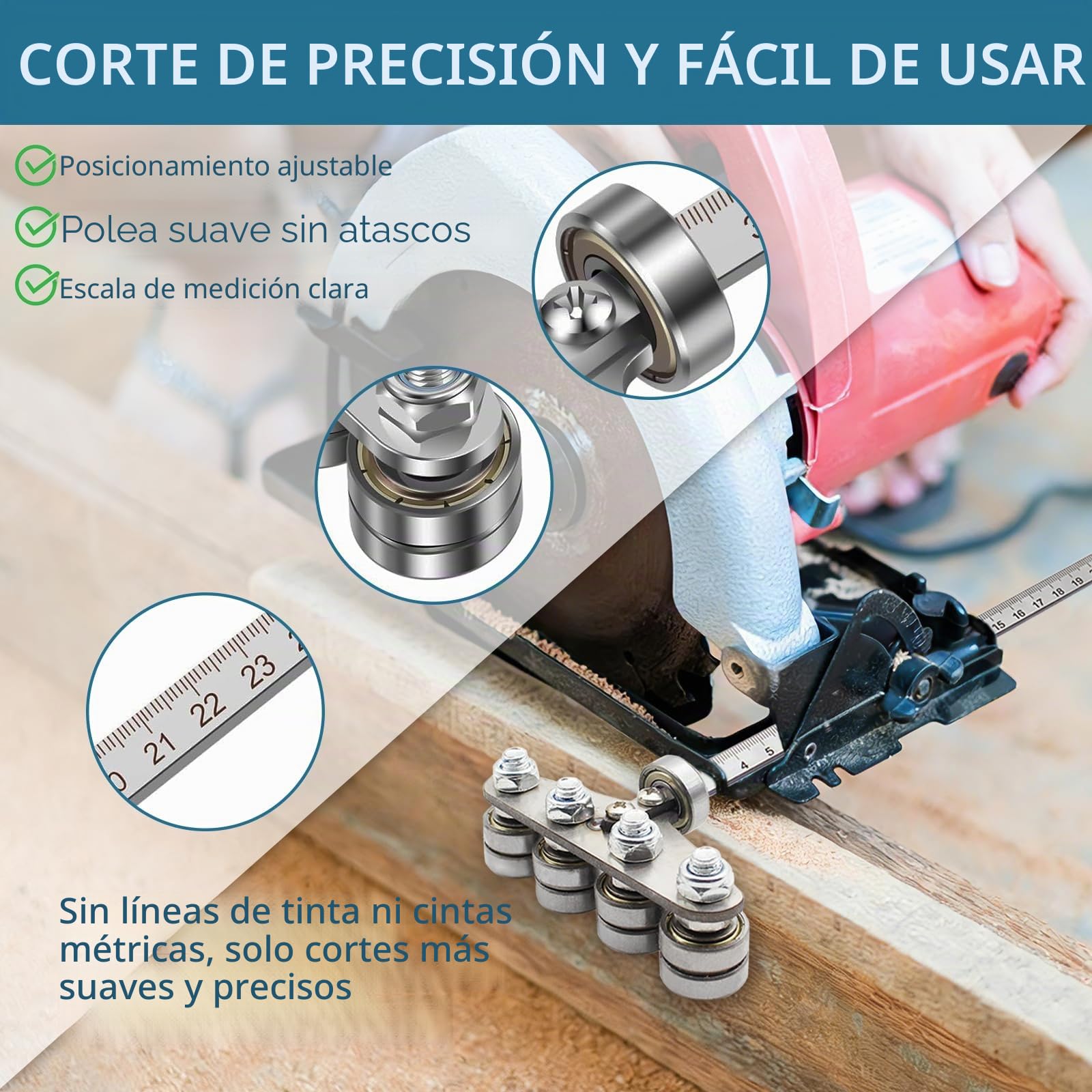Riel de guía para sierra circular profesional para corte de precisión - Calibrador ajustable de acero inoxidable para medidas precisas de madera, herramienta de bricolaje para sierras circulares y