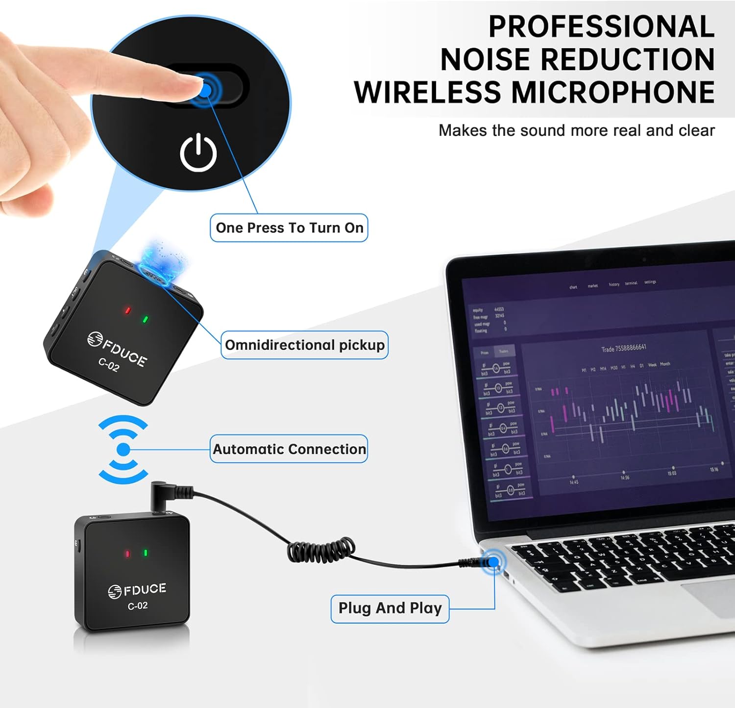 FDUCE UHF Wireless Lavalier Microphone for iPhone, Android and Camera, Wireless Microphone for Recording, Live Streaming, YouTube, TikTok, Interviews (Dual Transmitters)