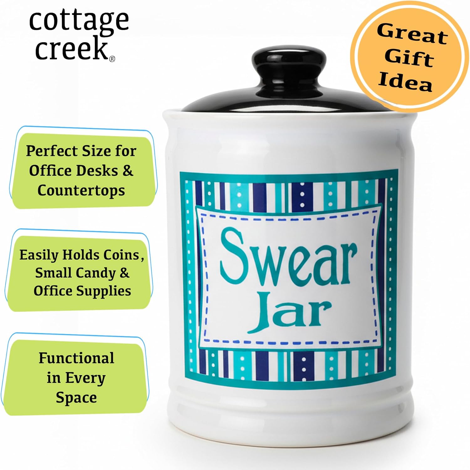 Cottage Creek Ceramic Swear Jar | 6-Inch Swearing Jar Piggy Bank | Unique Desk Decor for Home, Office, & Kitchen Counter | Perfect for Birthday, White Elephant for Men & Women