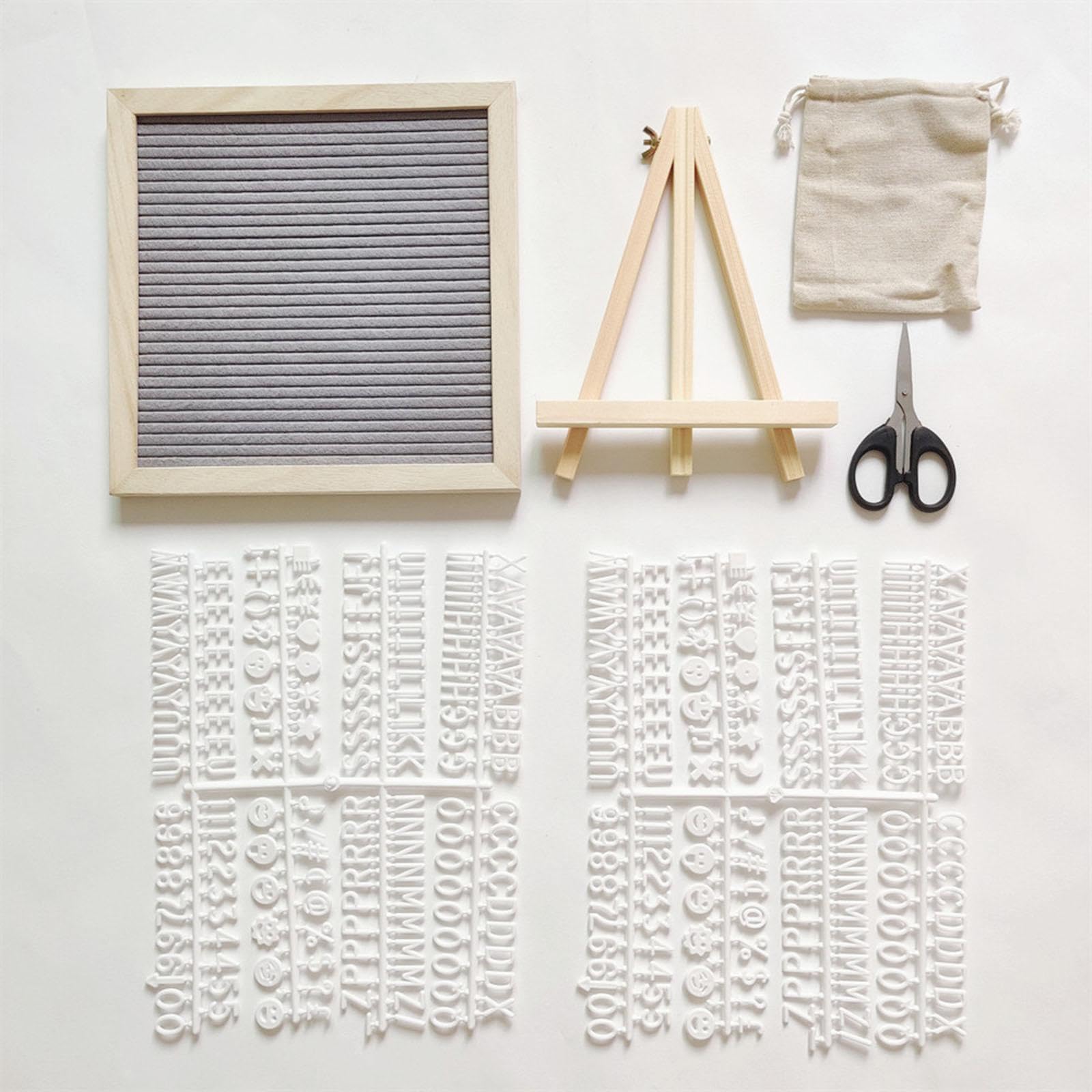 Tablero de Letras de Fieltro Equipado con Letras Números Símbolos Pizarra Mensajes Cambiable Marco Madera Textura Única Portátil Adecuado para Cumplea, Gris