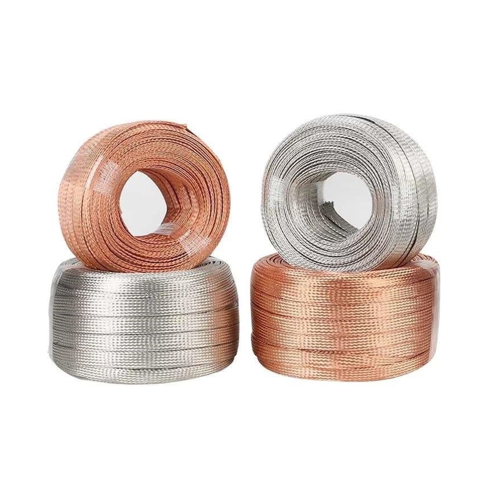 BARRINS Flat Copper Braided Cable 1pc 1M Pure Copper Tinned Bare Ground Braid Lead Wire Signal Shielded Cable Conductive Tape High Flexibility 35-50mm2 26-28mm Width(Copper,1M_50MM2)