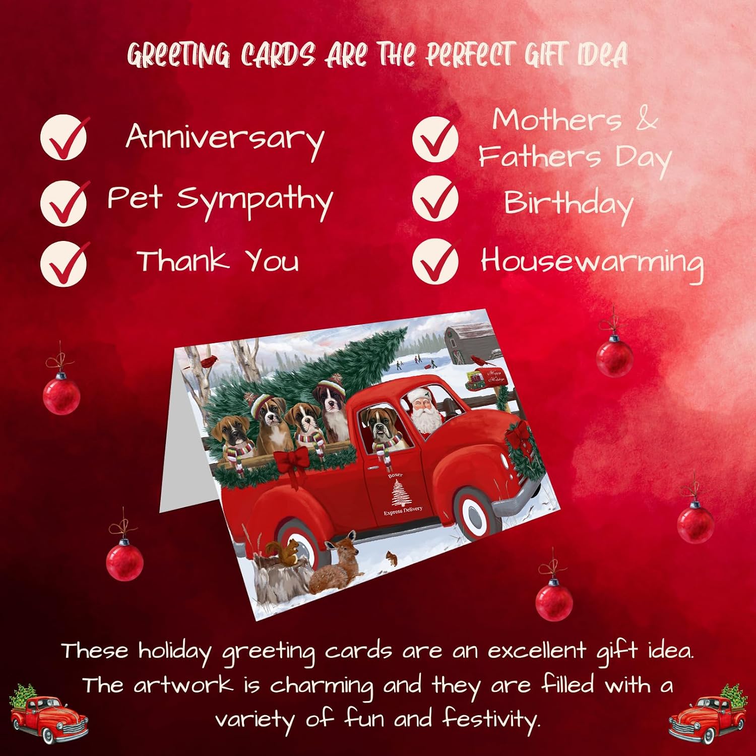 Christmas Santa Express Delivery Boxers Dog Family Special Holiday Greeting Cards with Envelope - Pet Invitation Cards Assortment Bulk Cute Puppy Dogs GCD68888 (10 Greeting Cards)