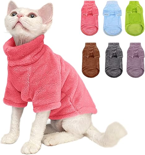 SUNFURA Abrigo de cuello alto para gato, chaleco de forro polar de invierno para gato, pijama suave y acogedora con mangas para cachorros y gatos,