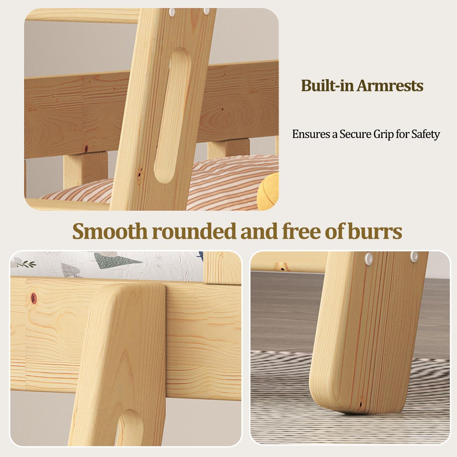 Escalera de Madera para litera o Cama Alta, Taburete Escalonado de Madera Maciza con peldaños Anchos Antideslizantes, Escalera de Repuesto para Autocaravana o Camping(1.4m)