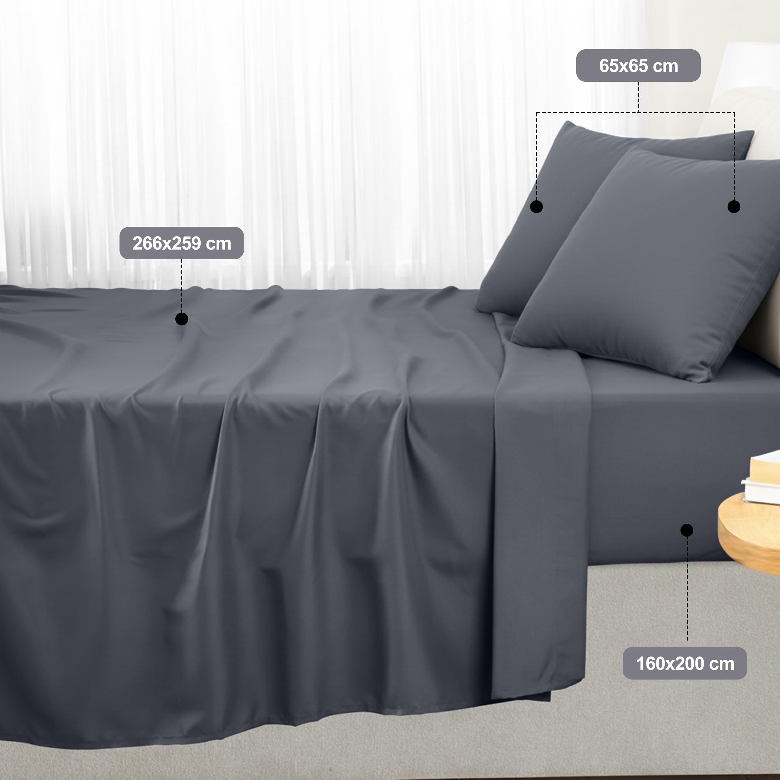 Utopia Bedding - Set Lenzuola Letto Matrimoniali 4 Pezzi 160x200 cm - Spazzolata Poliestre di Microfibra - Oeko-Tex Certificato - Lenzuolo con Angoli, Lenzuolo Piatto e 2 Federe 65x65, Grigio