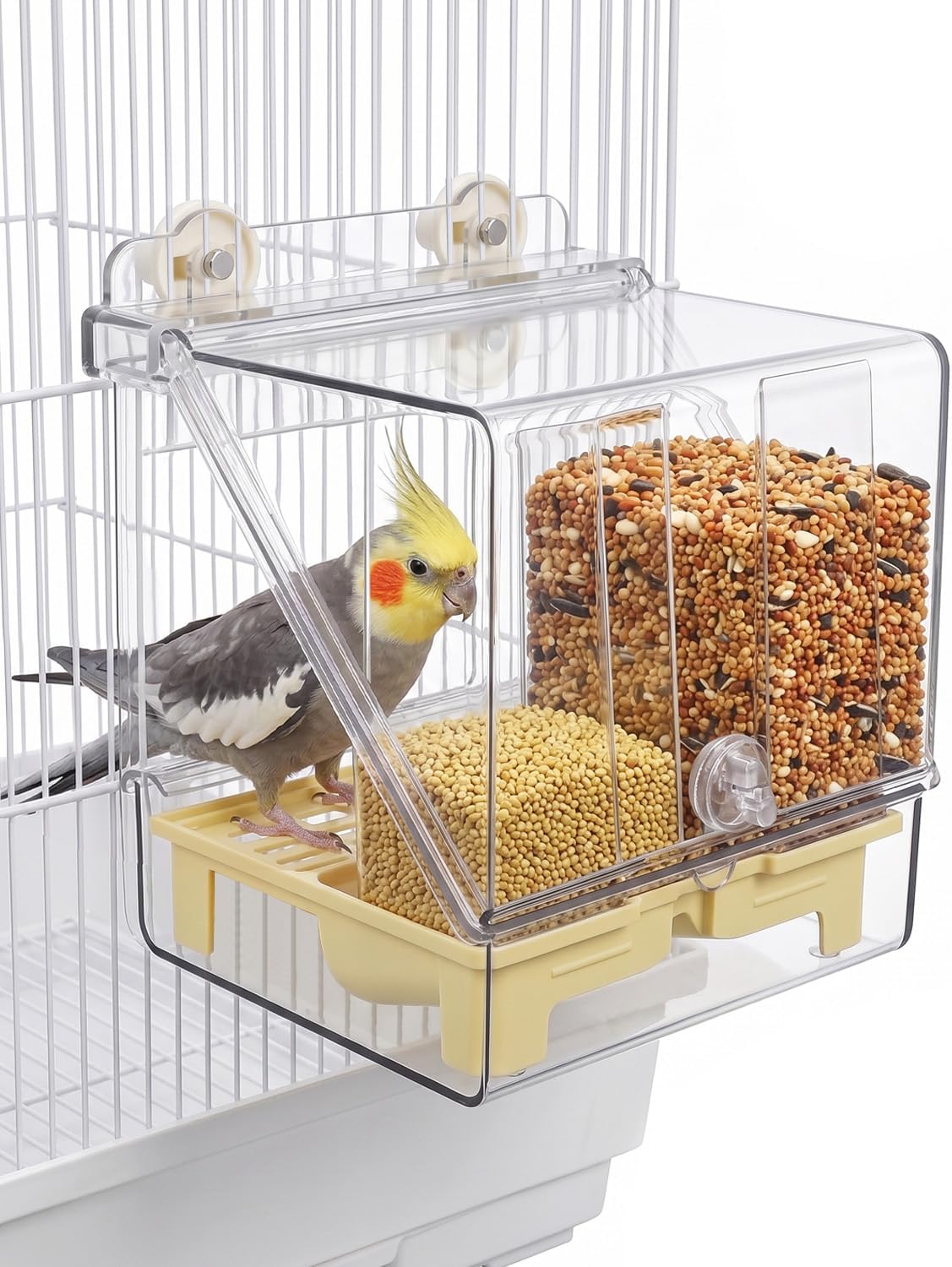 No Mess Bird Feeder & Bath Combo for Cage, Clear Acrylic Large