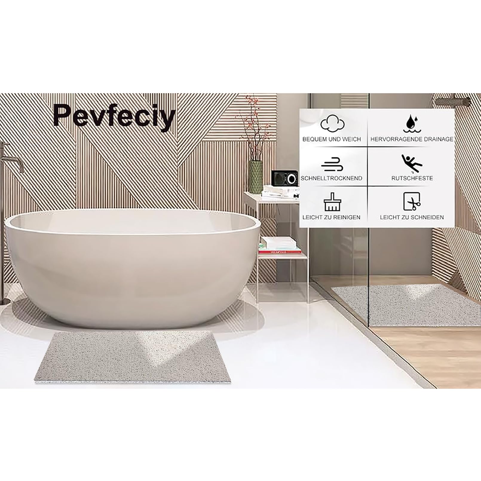 Tapis Baignoire antidérapant 80x120 Tapis de Douche antidérapant Tapis antidérapant Douche Simplicité Moderne PVC Doux et Confortable，Haute perméabilité
