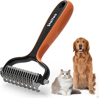 STALTWO 2-in-1 Deshedding Dog Brush & Undercoat Rake - Professional Dematting Tool for Long-Haired Dogs & Cats, 95% Shed Reduction (Orange)