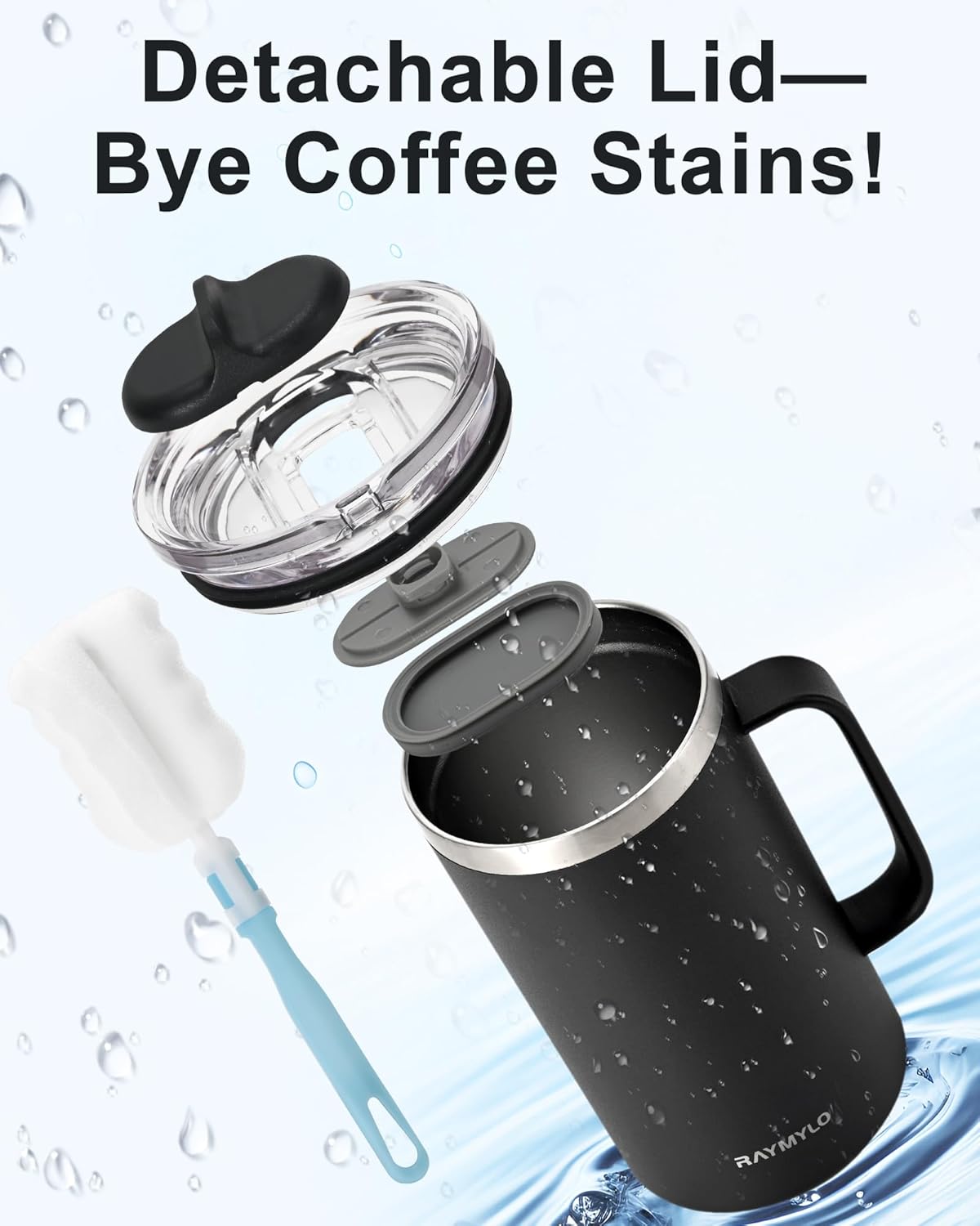 Insulated Coffee Mug 24 oz, Double Wall Stainless Steel Coffee Mug with Lids, Leak-Proof & Detachable Slider Lid for Thorough Clean, Keeps Coffee Cold for 9 Hrs, Suitable for Camp Home Office - Image 5