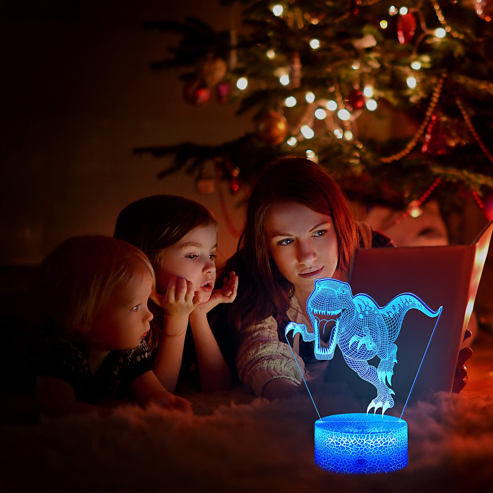 Lampada Notte 3D Dinosauro Per Bambini - Touch 7 Colori, Telecomando, Alimentazione USB/Batterie - Foto 6