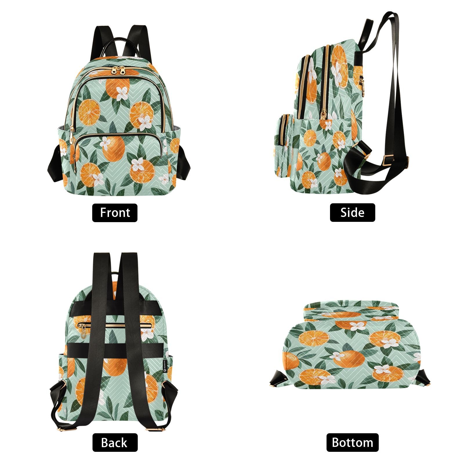 FUQIUMI Orange Fruit with White Flower Women Fashion Backpack Purse Multi Pockets Rucksack Travel Shoulder Bag?M