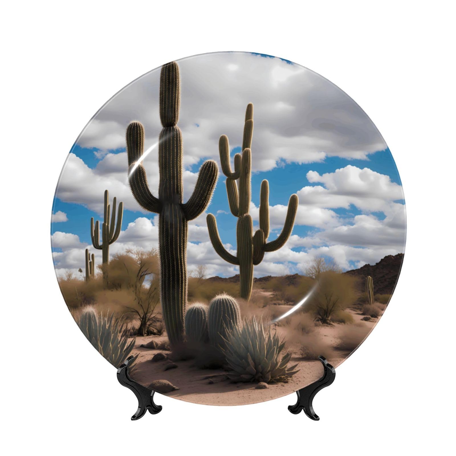 SXZVVBN lots of cactus Bone China Decorative Plate Art with Stand Removable Adhesive Hanging for Home Office 6in（15cm）