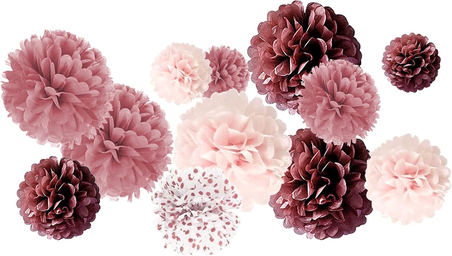 AIM & GGKK Paper Pom Poms Rose Gold Gradient Rose Gold Dot White Tissue Hanging Paper Pom Poms,Flower Ball Wedding Birthday Party Decoration(12pcs)