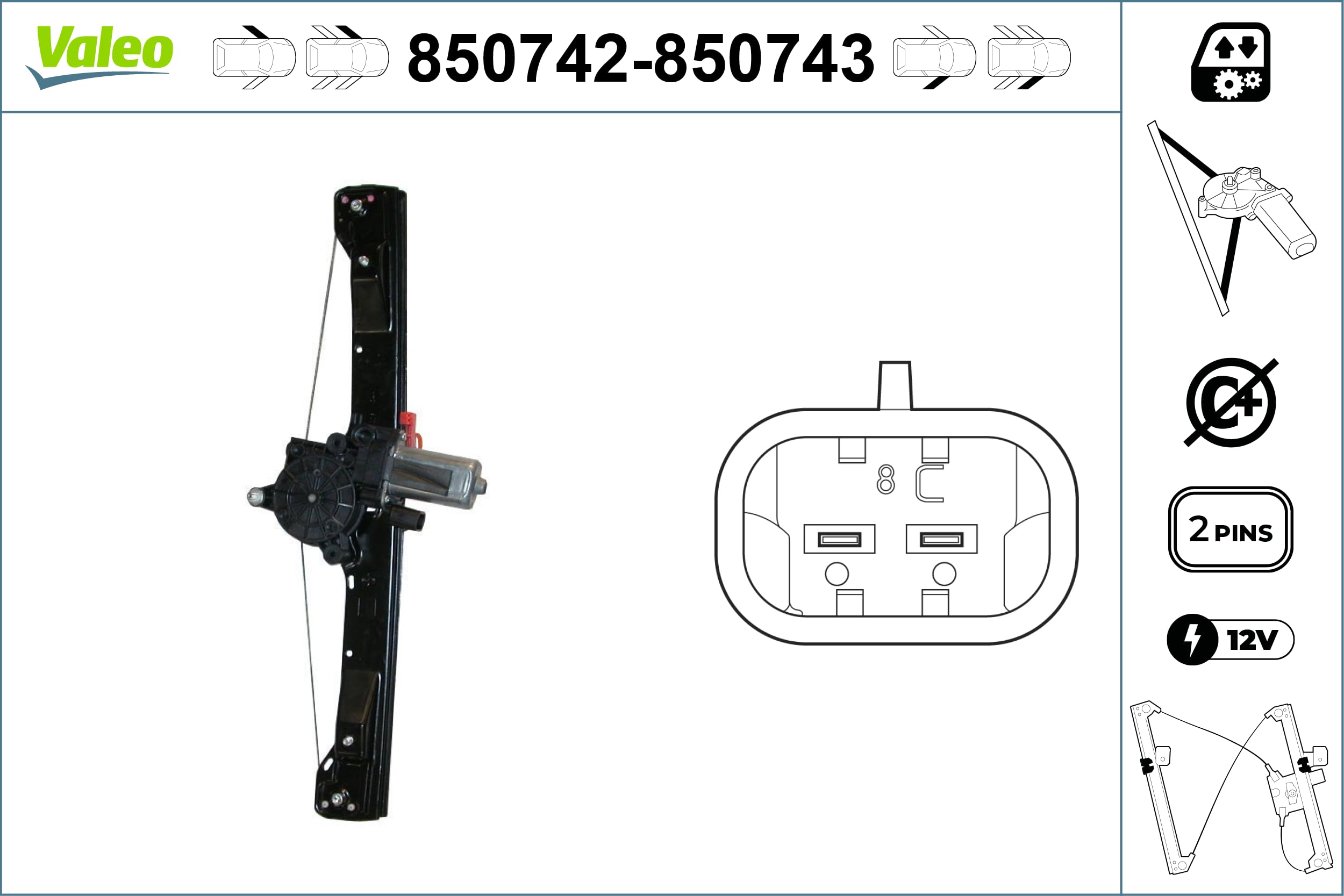 VALEO Lève-vitres 850742 Compatible avec: ABARTH PUNTO, PUNTO EVO, FIAT GRANDE PUNTO, GRANDE PUNTO Van, PUNTO EVO, PUNTO EVO Kasten/Schrägheck, PUNTO Kasten/Schrägheck