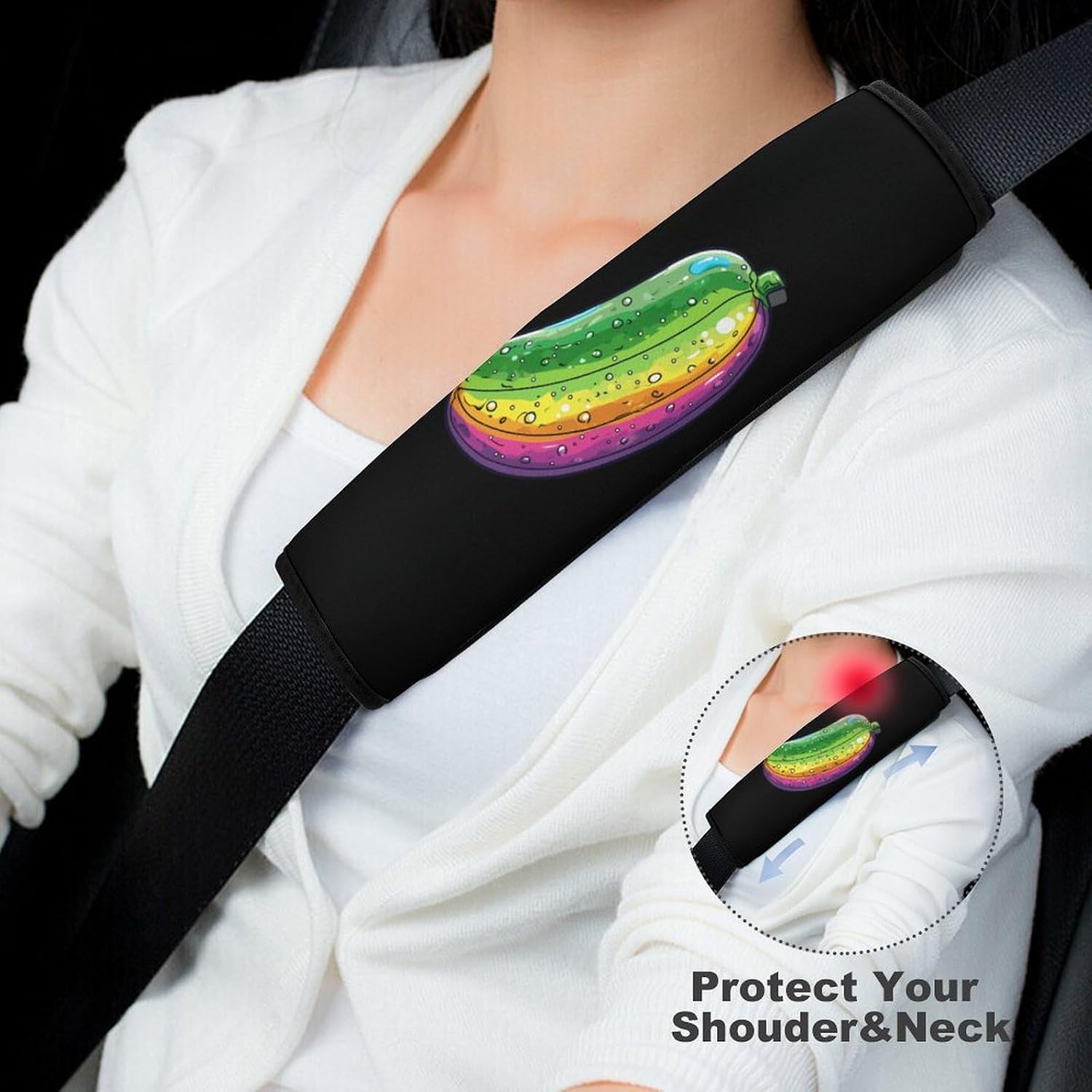 Colorful Cucumber Pickle Car Seat Strap Covers Soft Seat Strap Shoulder Pads Seatbelt Covers for All Car Seats 2PCS