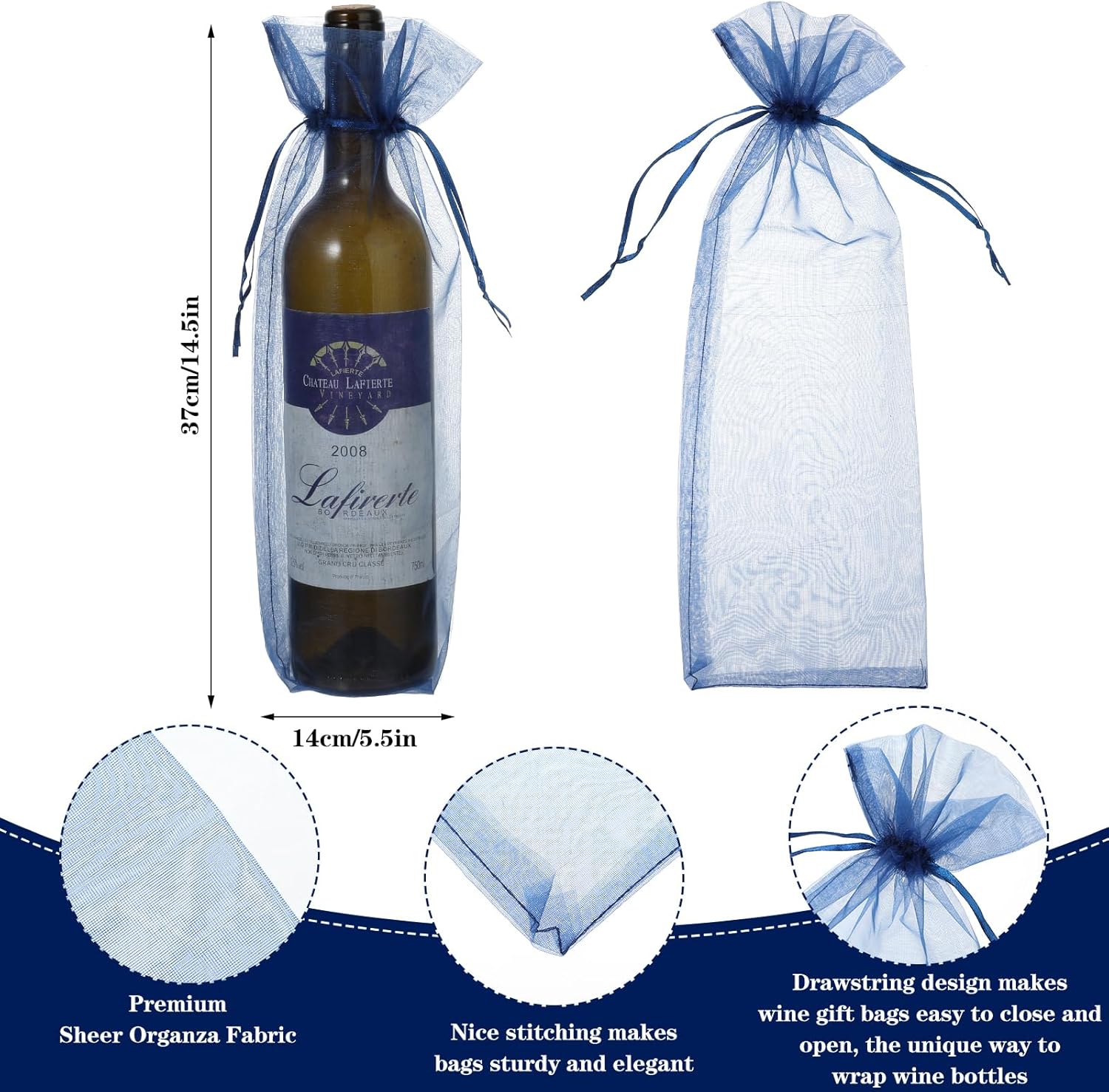 60 Pcs Sheer Organza Wine Bags 14.6 x 5.5 Wine Gift Pouches Sheer Mesh Wines Gift Pouches Reusable Bottle Wrap Bottle Covers Drawstring Gifts Wrap Bags Dresses for Wedding Christmas Baby Shower - Image 2