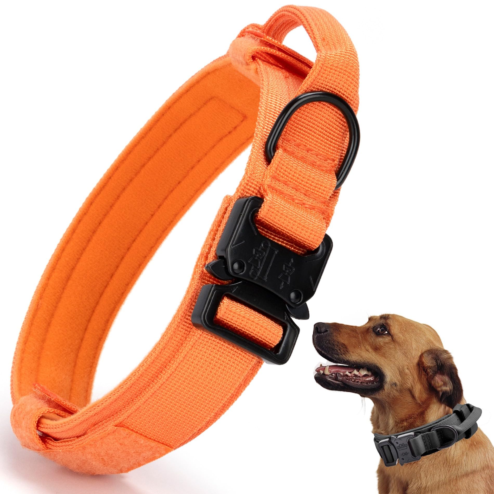 Tactical Dog Collar, Adjustable Military Training Nylon Dog Collar with Control Handle and Heavy Quick-Release Metal Buckle for Small Medium Large Dogs, Orange L