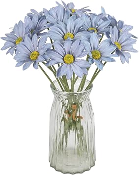 IPOPU 15pcs Daisies Artificial Flowers Faux Blue Daisies Flowers 12" Fake Wildflowers Flower Silk Flowers for Floral Arrangements Wedding Home Garden Decor Blue