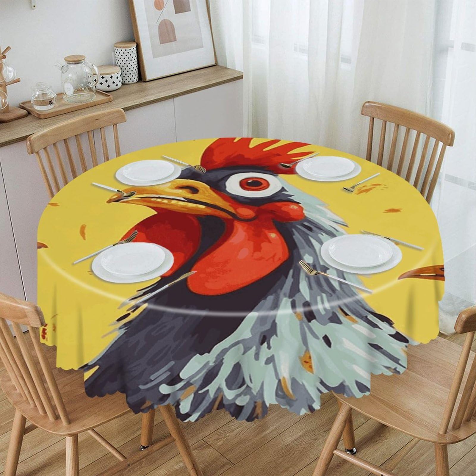 VstaDank 60 Inch Round Art Chicken Painting Tablecloth Polyester Waterproof Wrinkle Free Table Cloth Spillproof Washable Table Cover Colorful Tablecover Decor for Home Kitchen Dining Party