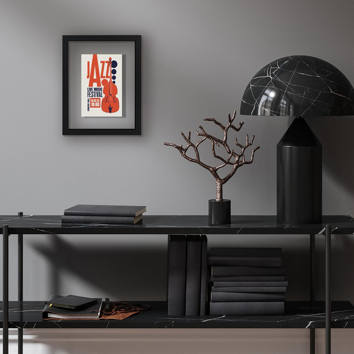 Americanflat 9.5x12.5 Playbill Frame with Shatter-Resistant Glass - Signature Float Collection - Engineered Wood Molding - Floating Frame for Wall Display - Black