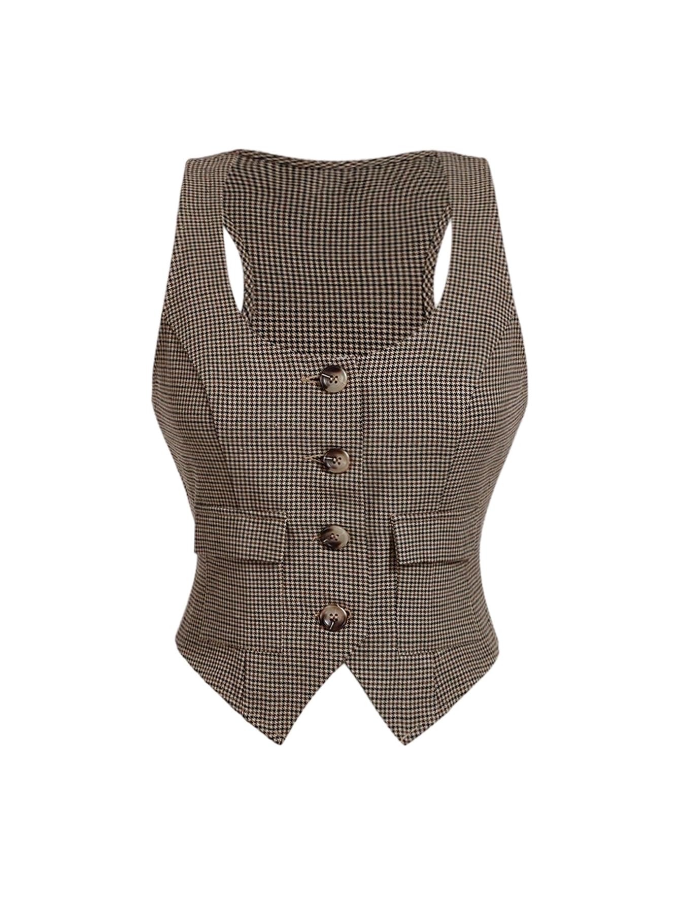 SweatyRocks Womens Vest Top 2025 Button Up Plaid Vest Sleeveless Crop Blazer