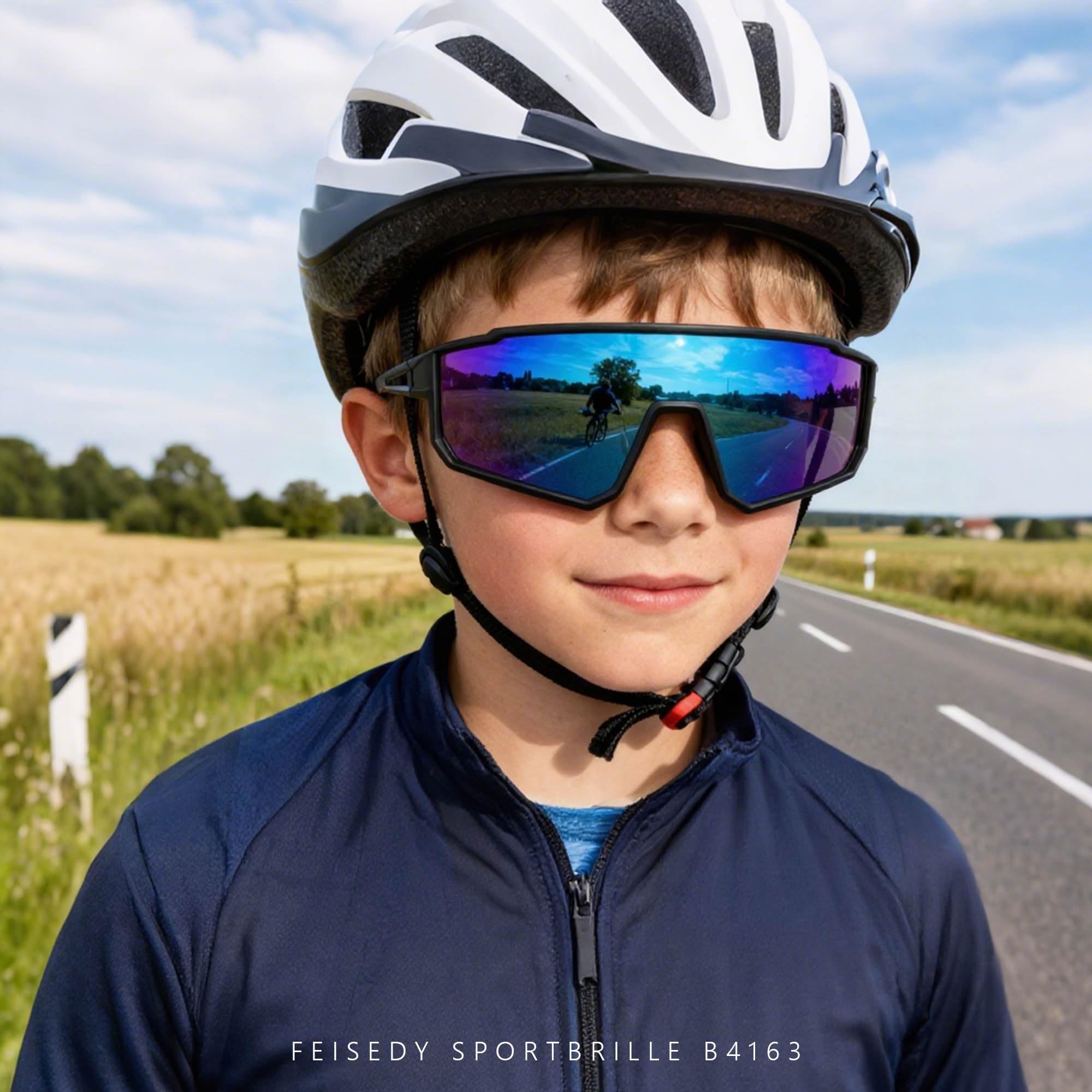 FEISEDY Lunettes de Sport Enfant 6-15 Ans Lunettes de Vélo Polarisées Lunettes de Soleil Sport Protection UV400 pour Garçons Filles B4163