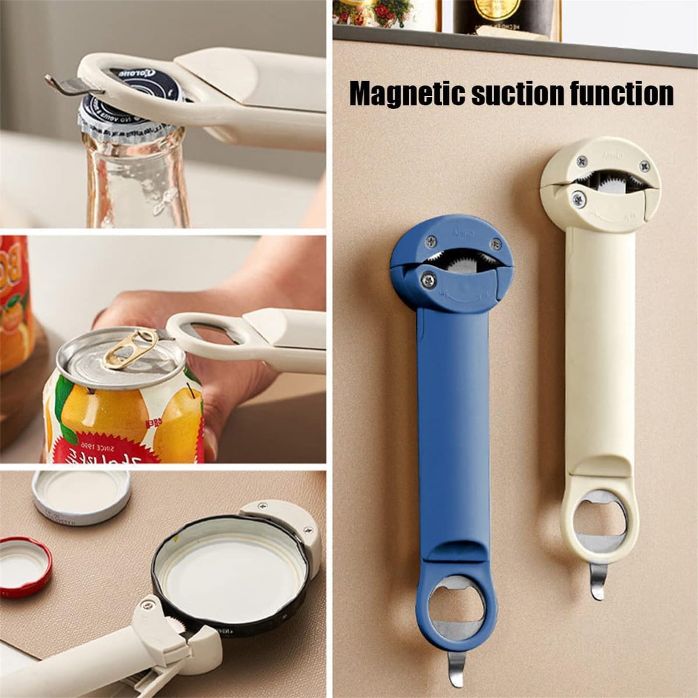Atornillador de tapa ajustable de acero inoxidable, abridor de botellas retráctil multifuncional, abridor de latas magnético, herramienta de cocina múltiple for tarros de gelatina, vino, cerveza y otr