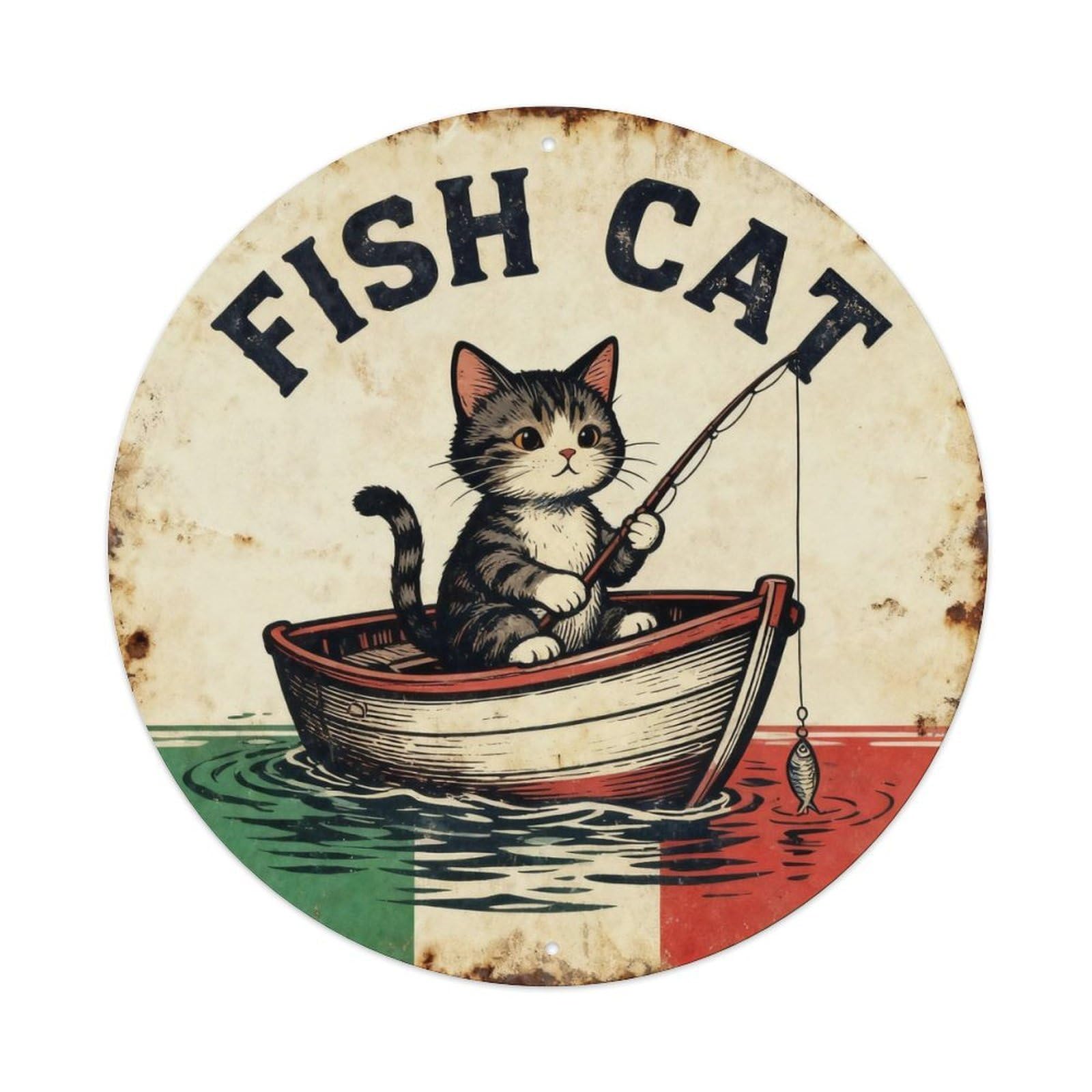 Fish Cat Vintage Tin Sign Metal Tin Sign Plaque