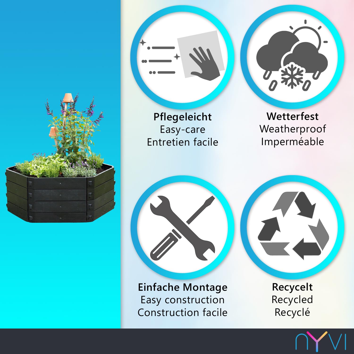 NYVI Gartenkomposter/Hochbeet NYVIGreen Grundvariante 550 Liter - Schnellkomposter aus wetterfestem & recyceltem Kunststoff - auch als Blumenbeet - Pflegeleicht, Steckmontage ohne Werkzeug