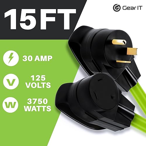 Miniatura 8 de GearIT Cable de extensión de 30 amperios para RV y automóvil, (15 pies), 3 clavijas, 125 voltios, 103 STW, calibre 10 AWG, 3 cables, NEMA TT-30P a