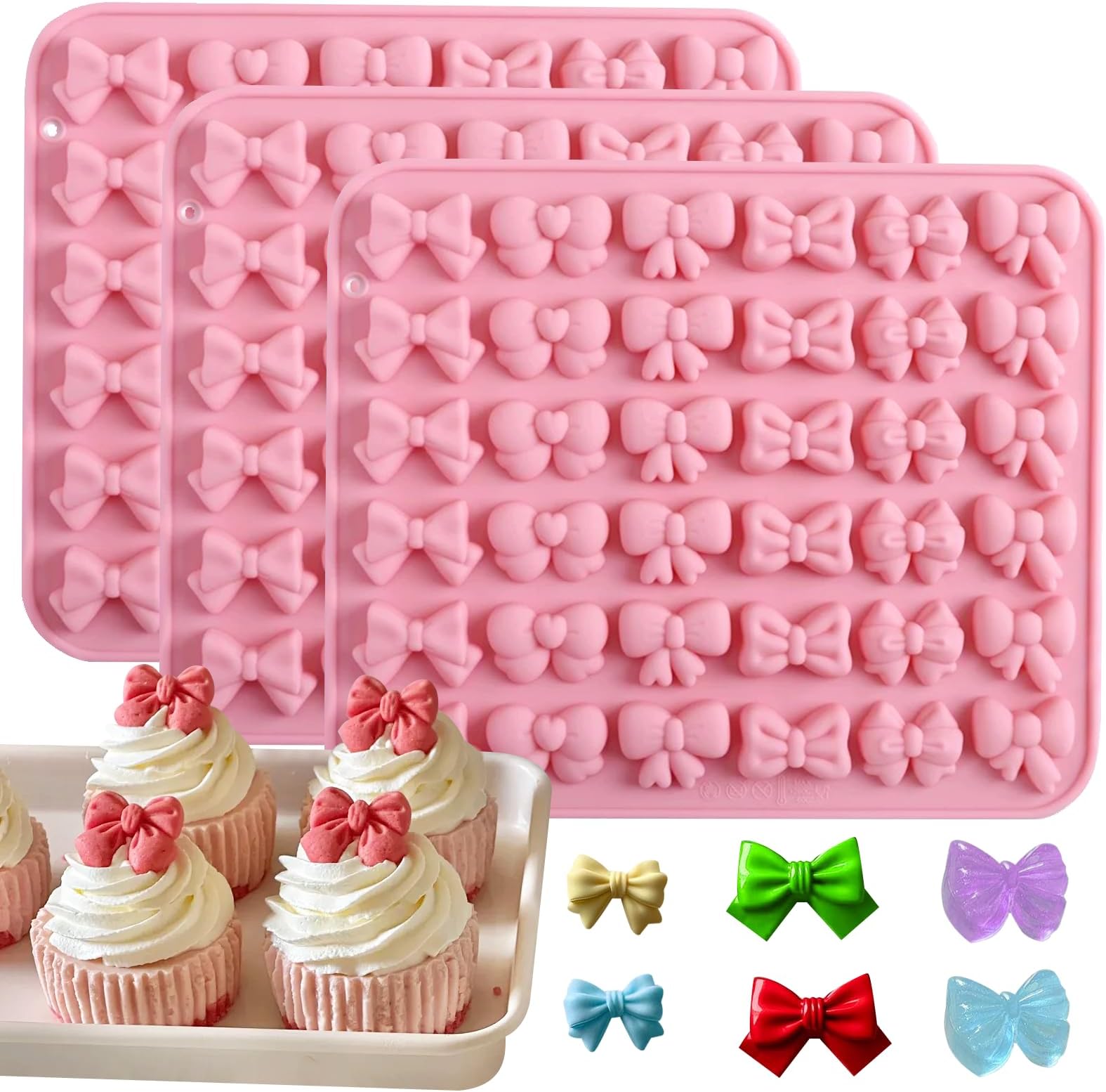3 Pack Butterfly Bow Mold,3Pack 108 Cavity Silicone Mould with 6 Different Shapes Perfect for Chocolate Fondant Cookies Cake Pops Candy Jelly Pastry Cupcake Decorating Ideal