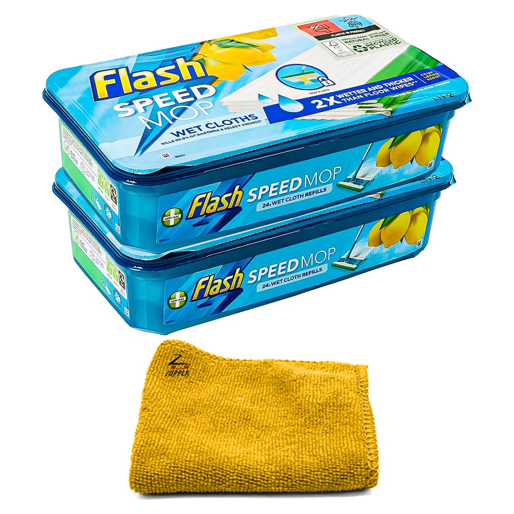 Flash Speed Mop Refills Wipes 48 Wet Cloth Wipes Lemon Scent With Microfiber Cloth Floor Cleaner Mop, Lemon Anti-Bac Household Wet & Dry Hygiene Mops