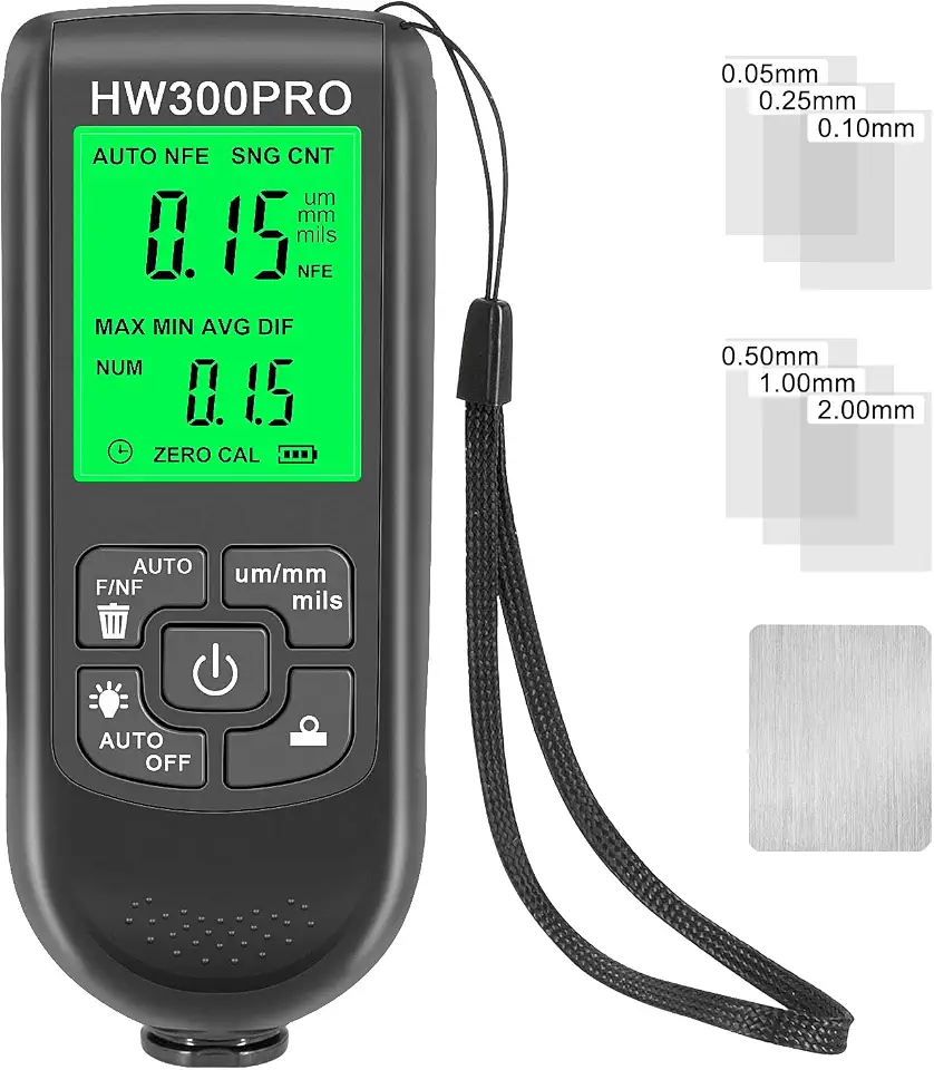 0-2000UM Medidor de espessura LCD digital de alta precisão Medidor de espessura de filme automotivo Tinta de carro Testador de espessura Três modos de sonda Três unidades comutação com função d