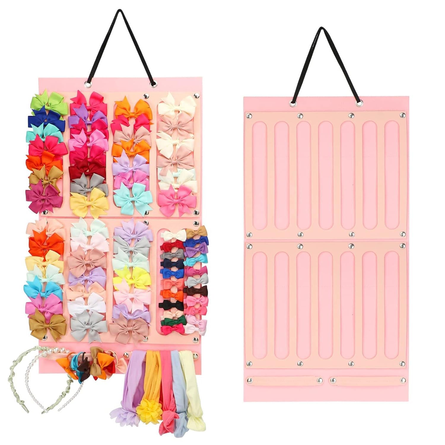 Porta fiocchi, fermagli per capelli, organizer per fiocchi per capelli, portaoggetti per accessori per capelli per bambine, display di grande capacità, corda robusta, da appendere alla parete