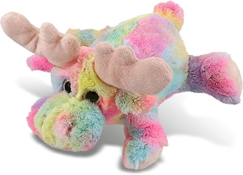 DolliBu Peluche de alce mentiroso arcoíris – Juguete de peluche suave y abrazable, adorable juguete de peluche de vida silvestre, lindo regalo para