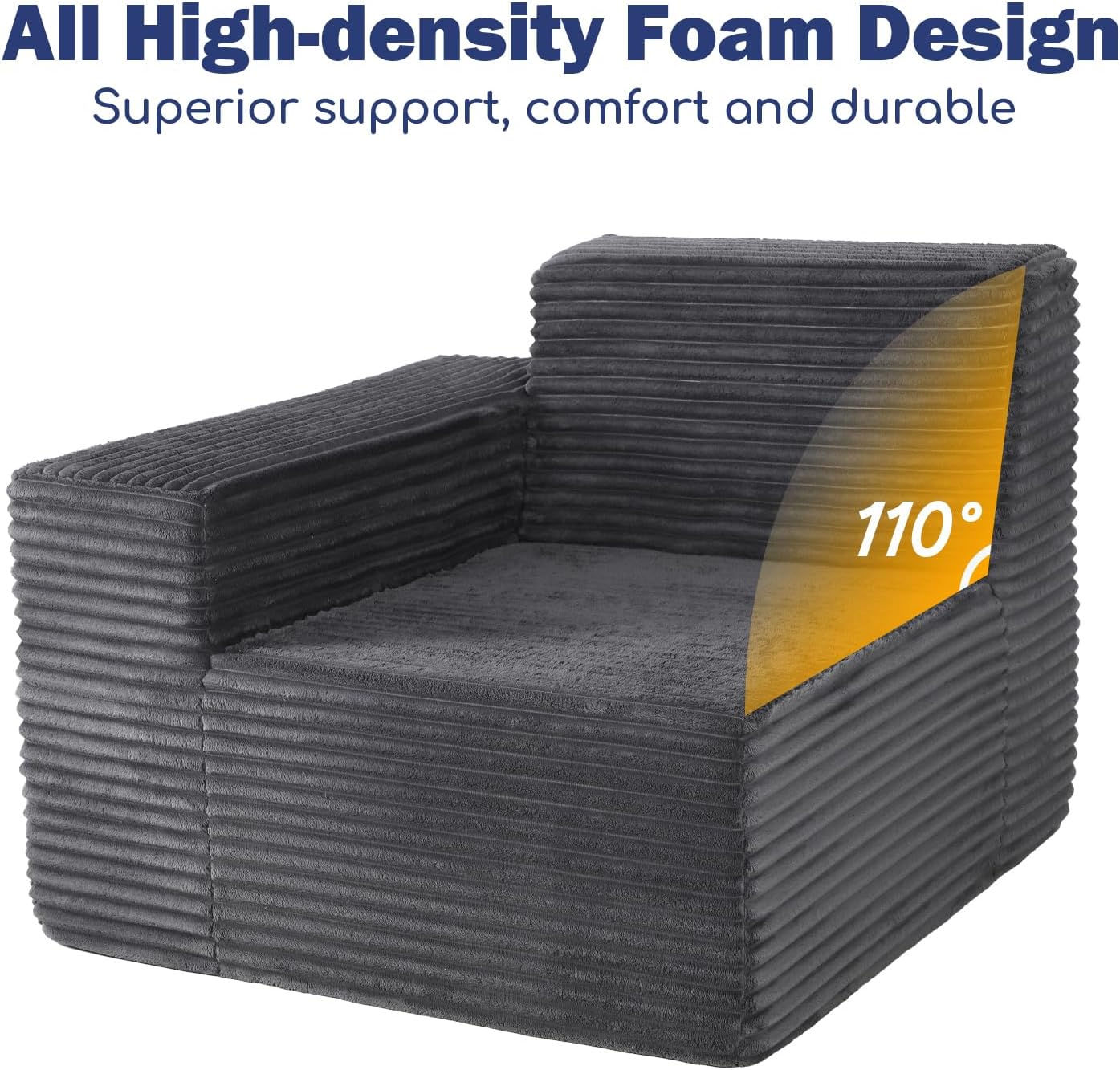 77" Cloud Sectional Boneless Loveseat Couch in a Box, Modular Small Sofa with Deep Comfy Seat for Living Room, Bedroom, Apartment, or Home Office, No Assembly Needed,Corduroy Gray
