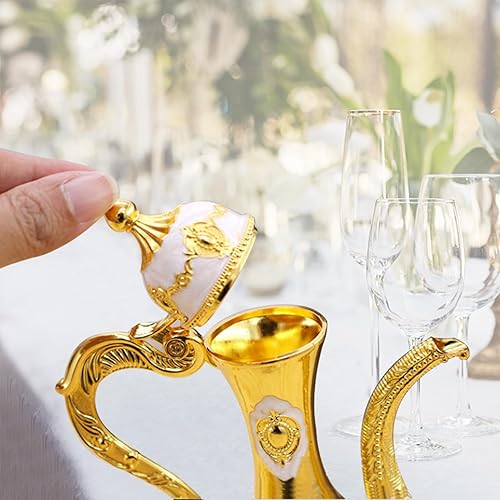 Miniatura 5 de Juego de té turco, juego de tetera turca dorada con 6 tazas de café y bandeja de té, aleación de zinc, juego de vasos de chupito de flagón turco,