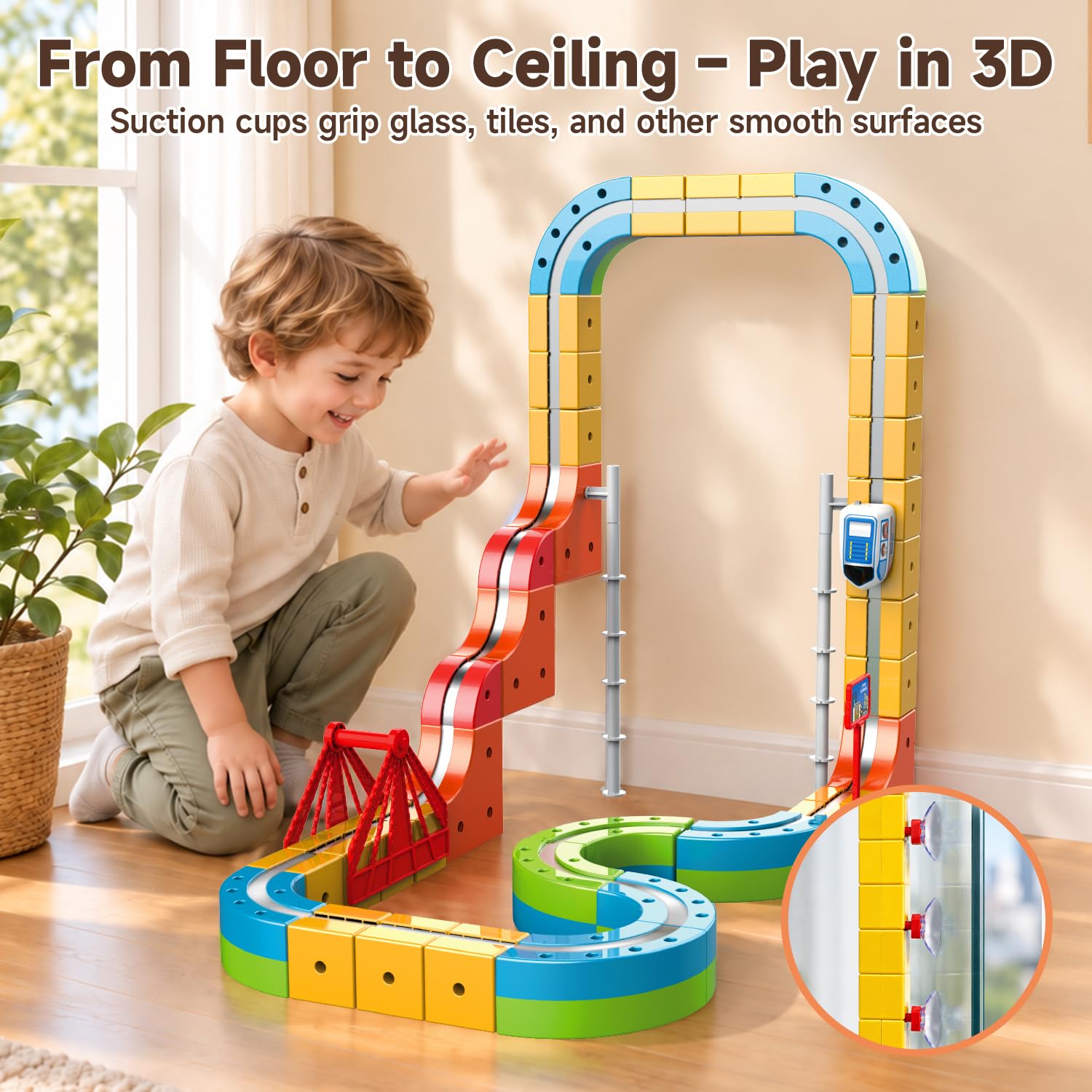 POPERFUN 131 Pezzi Trenino Elettrico Set,3D Cube Track Anti-Gravità