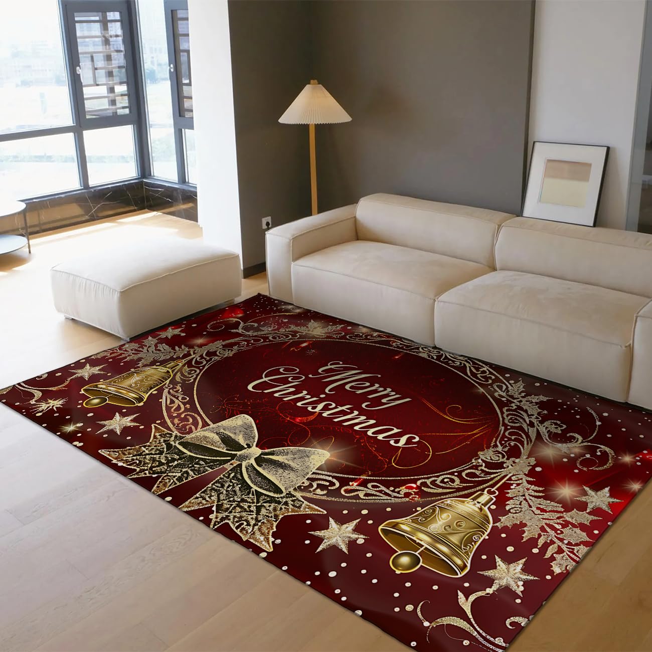 Tapis de Noël haut de gamme couronne vintage rouge 90x150cm lavable d'intérieur
