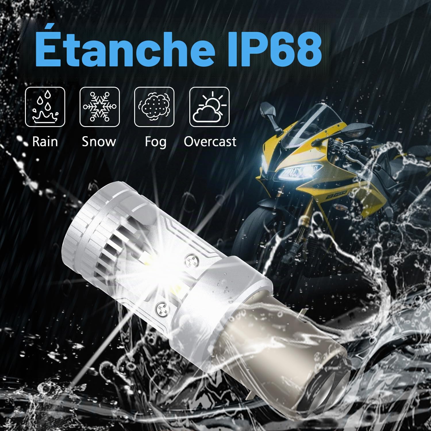 S2 Ba20d LED Phare, Ampoule de Phare de Moto à LED, DC12V 35W Haut/Bas Faisceau Phare, Super Lumineux 2900 Lumens 6500K Blanc pour Moto Scooter,Voitures Électriques, 1 Pc