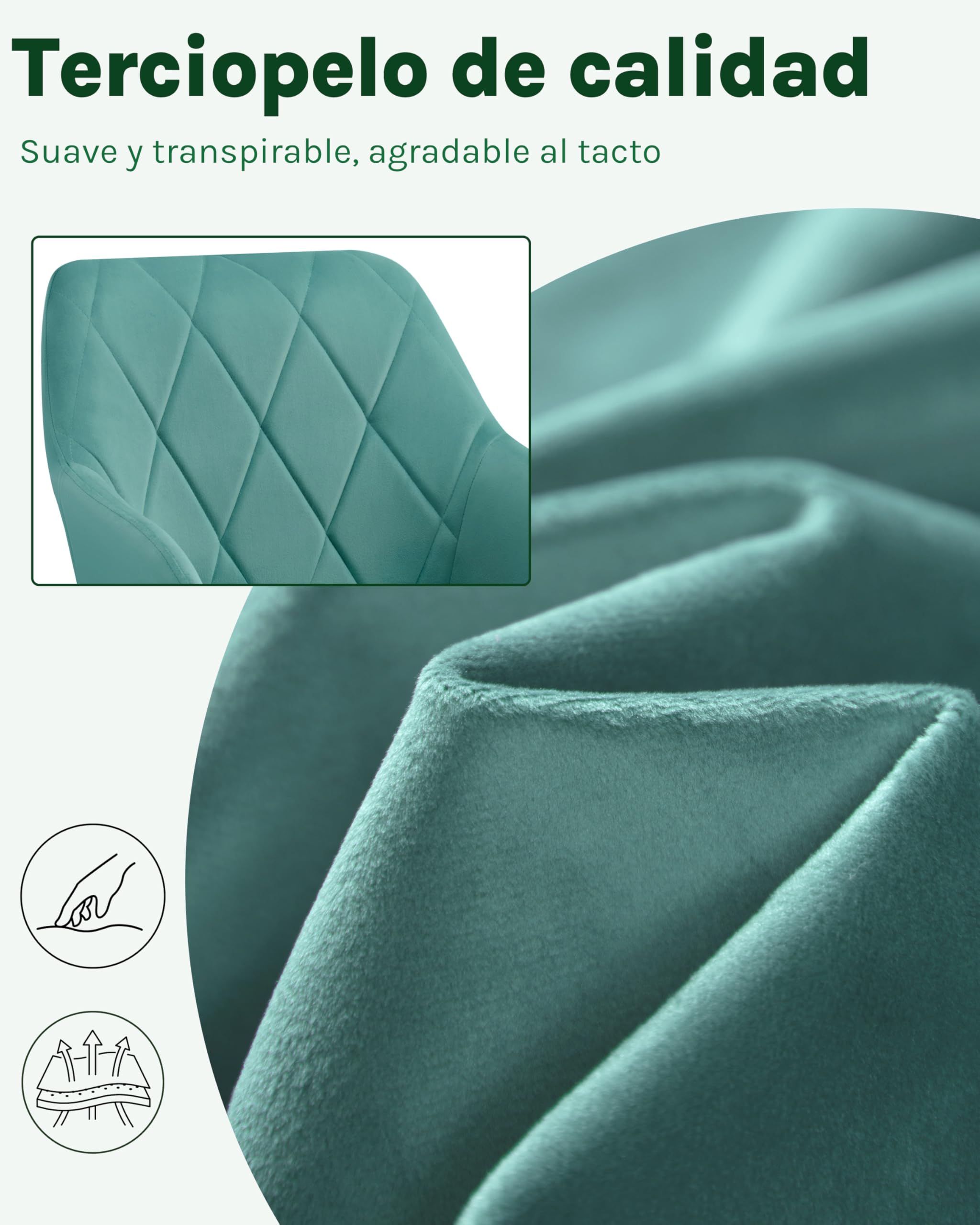 WOLTU Sillas de Comedor,Terciopelo,Turquesa