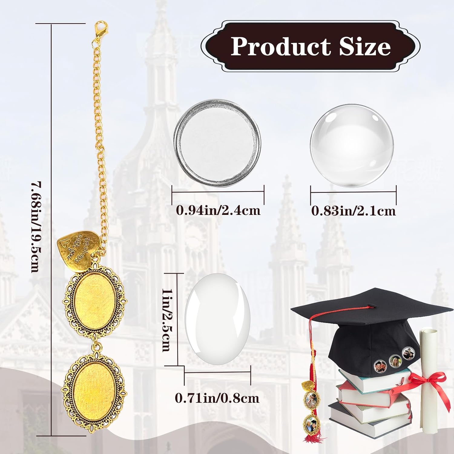 4Pcs Graduation Tassel Photo Charms, Custom 2026 Antique Gold Tassel Photo Charm & Badges, I Always with You Personalized Memorial Picture Charm for Cap Decorations - Image 2