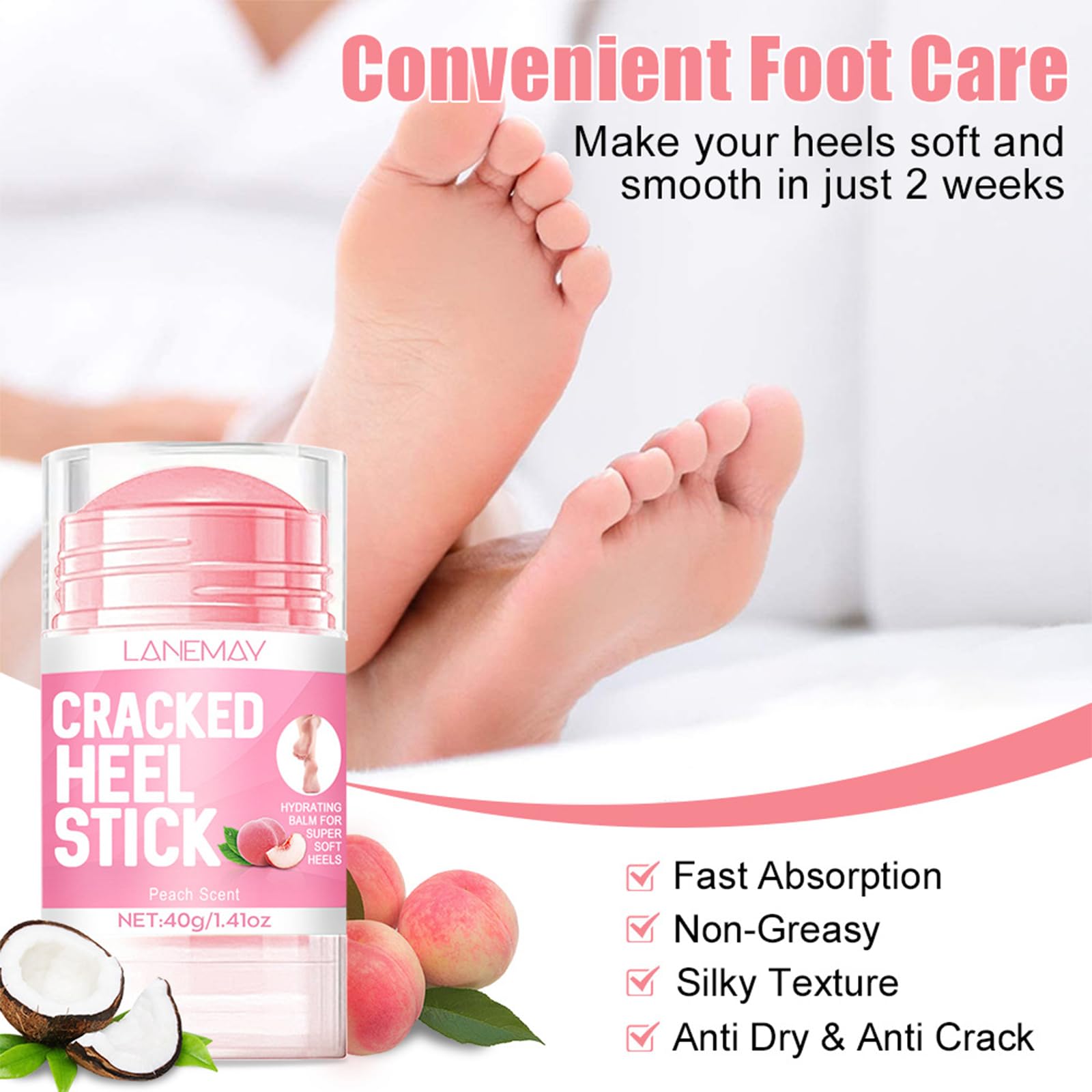 Hand and Foot Repair Cream, Peach Scented Cracked Heel Stick Balm + Urea Cream Stick - Image 2