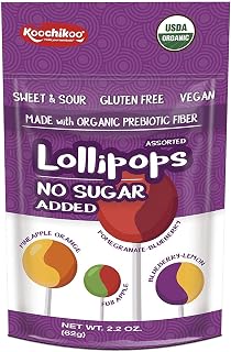 Koochikoo Sugar Free Organic Lollipops Gluten Free, Delicious Assorted Fruity Flavors, 10 Count Bag (2 Packs)